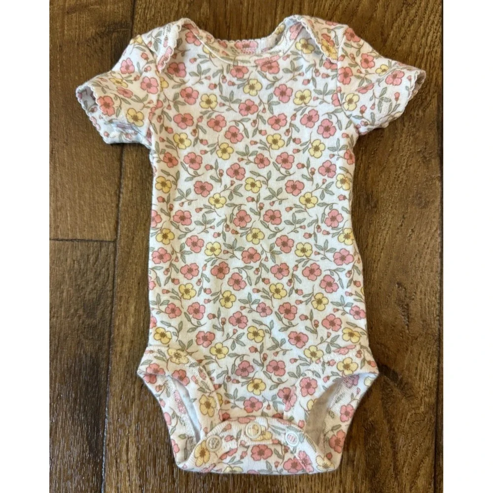 Carters Baby Outfit Girl Preemie Floral Short Sleeved Bodysuit Pink Ribbed Pants